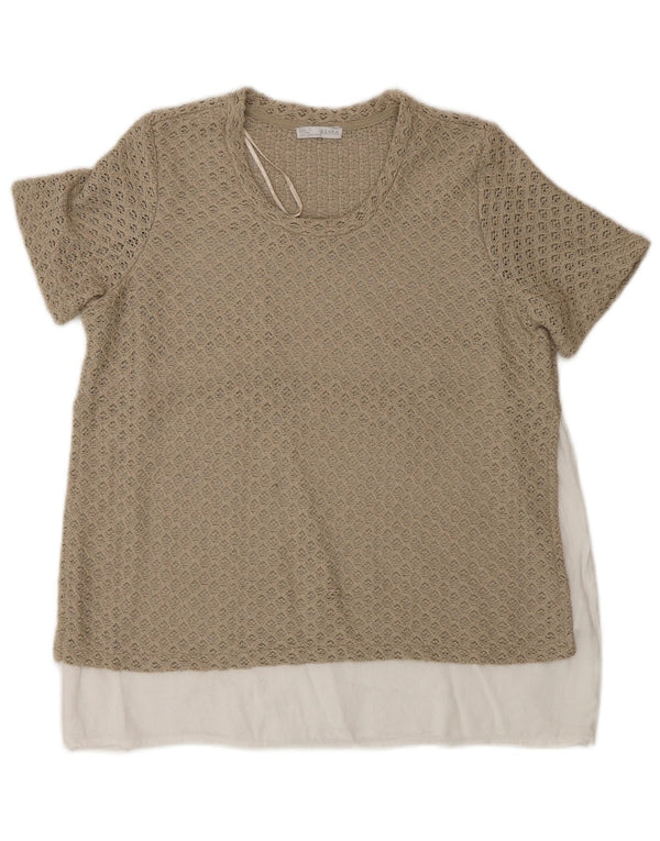 Женская блузка крючком Zara Top UK 12, средний бежевый, полиэстер с цветными блоками
