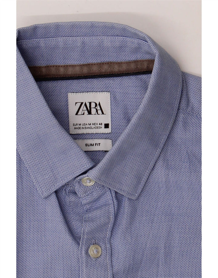 Мужская рубашка приталенного кроя ZARA, хлопок среднего синего цвета