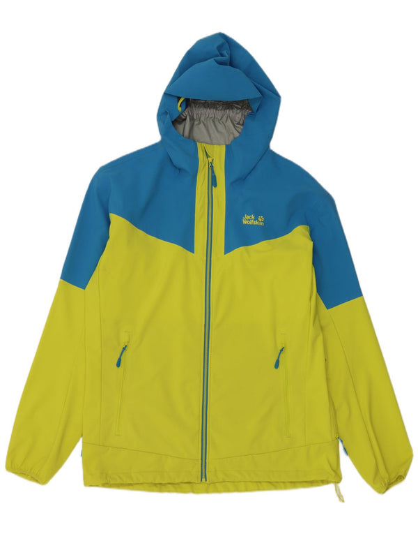 Мужская непромокаемая куртка с капюшоном Jack Wolfskin UK 42, большая желтая с цветными блоками