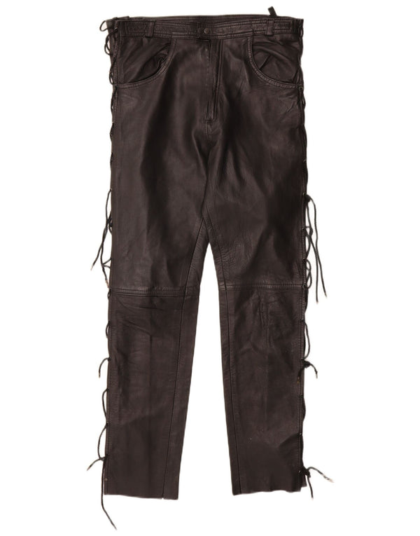 Брюки женские прямые кожаные VINTAGE IT 40 Small W28 L28 Черные кожаные