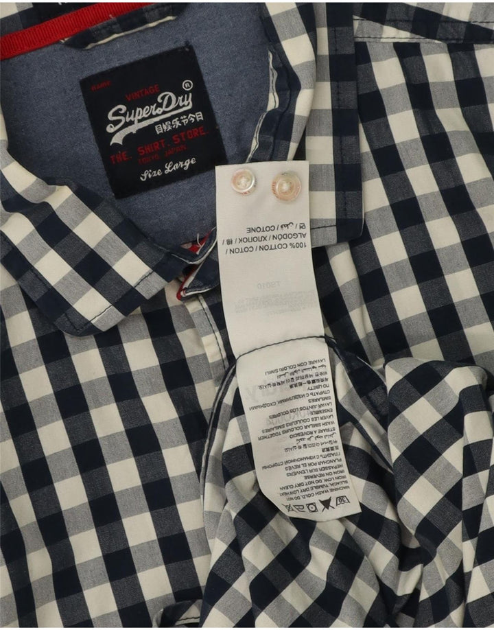 Мужская рубашка Superdry, большая темно-синяя хлопковая клетка в мелкую клетку