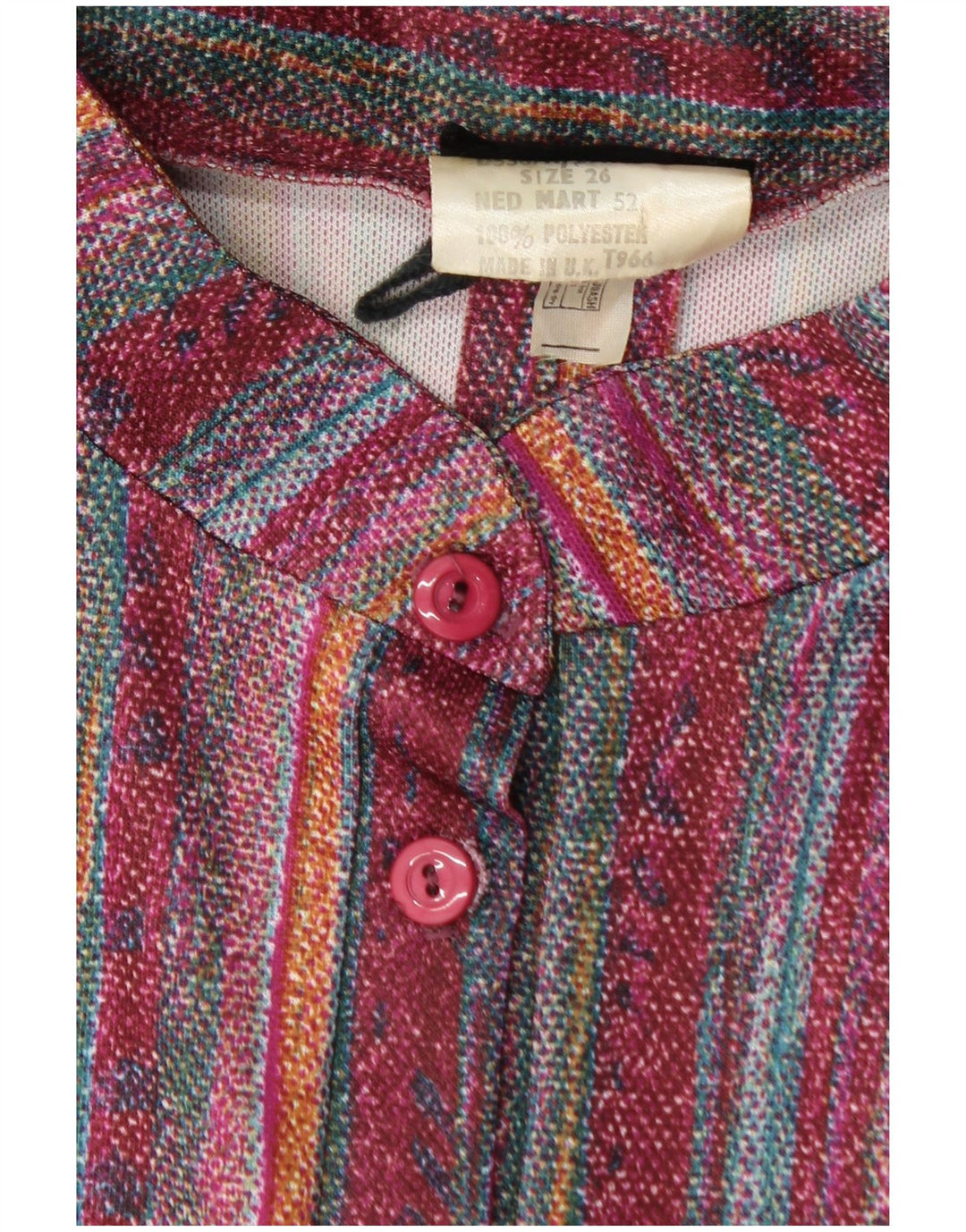 ВИНТАЖНОЕ женское базовое платье UK 26 4XL бордового цвета в полоску из полиэстера