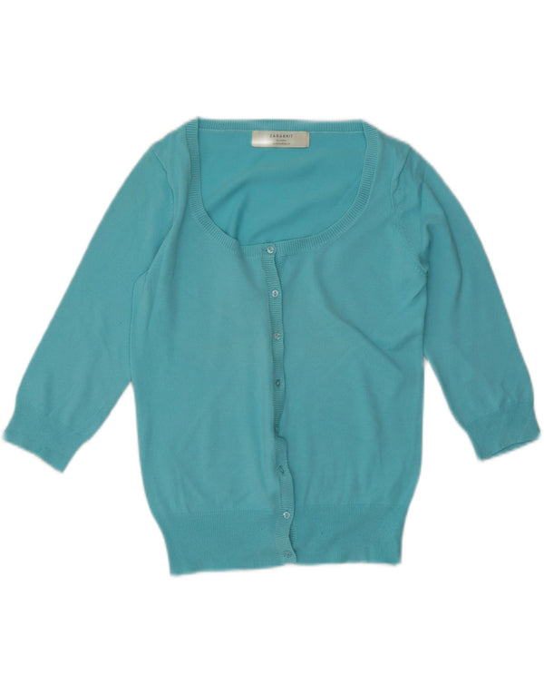 Женский кардиган с рукавом 3/4 Zara UK 12, хлопковый средний синий цвет