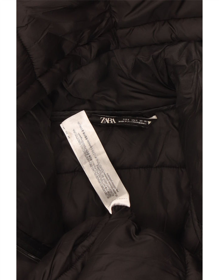 Женское стеганое пальто оверсайз с капюшоном ZARA UK 10, маленький черный полиэстер