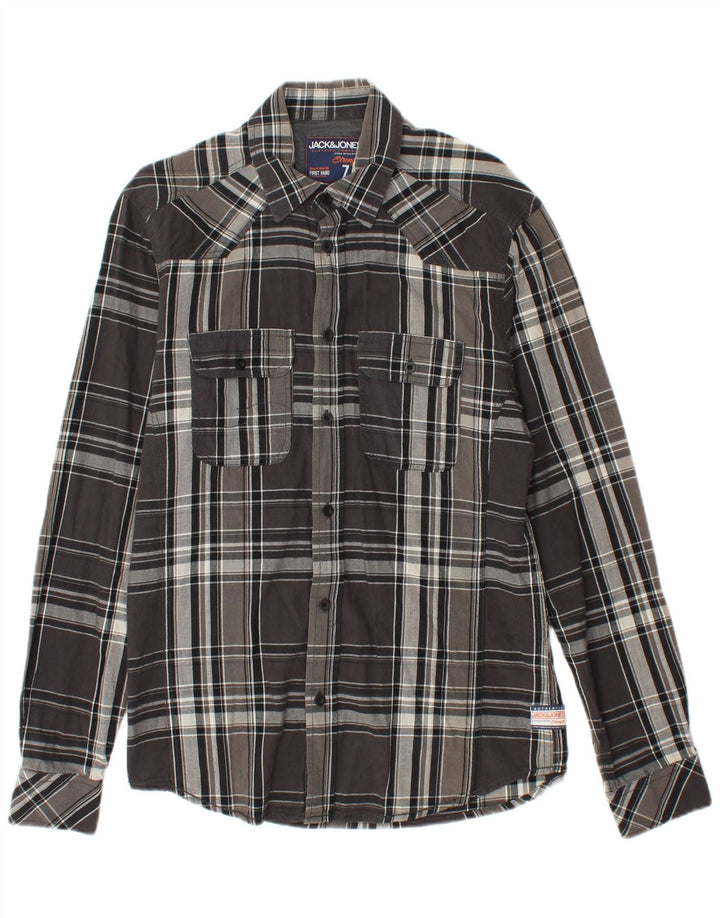 Мужская рубашка JACK & JONES, маленькая серая клетка, хлопок