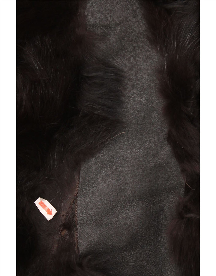 Винтажная женская меховая кожаная куртка UK 14, средний черный