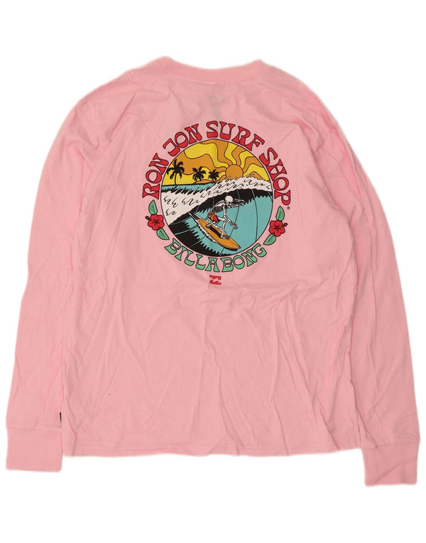 Billabong Женский топ с рисунком с длинным рукавом UK 10, маленький розовый хлопок