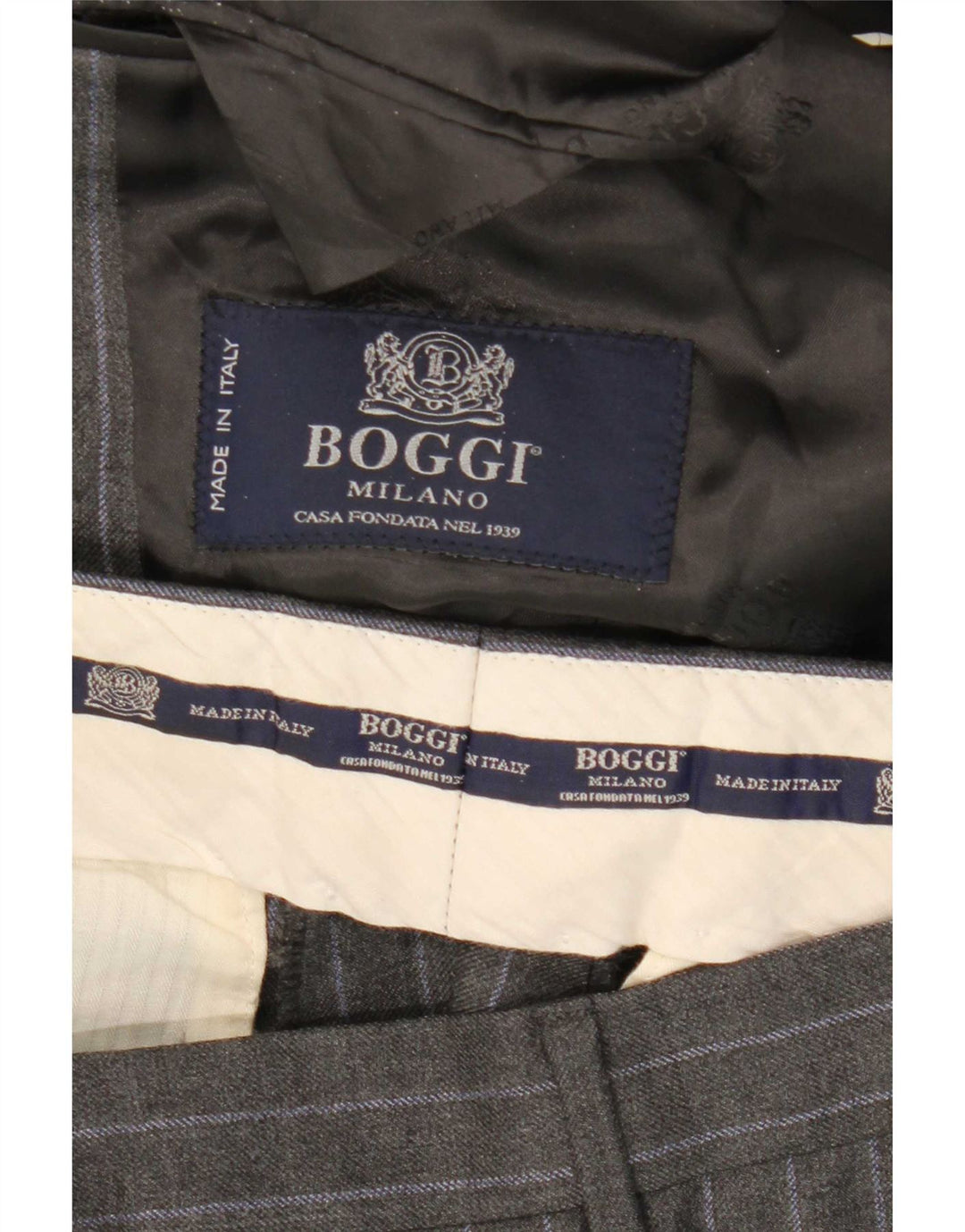 Мужской костюм Boggi на двух пуговицах IT 48, средний W31 L32, серый, шерстяной в тонкую полоску