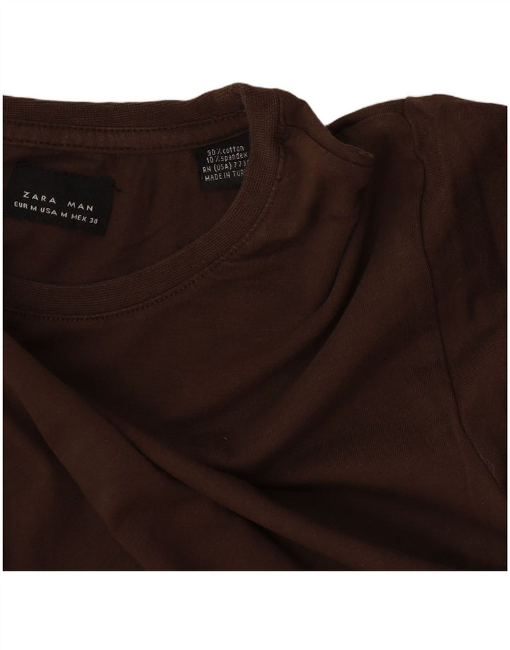 Мужская футболка Zara, хлопковый топ среднего коричневого цвета