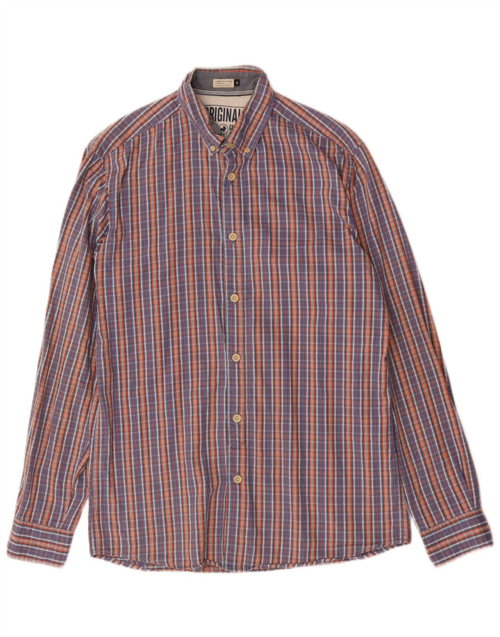 Мужская рубашка Jack & Jones, хлопковая синяя клетка среднего размера
