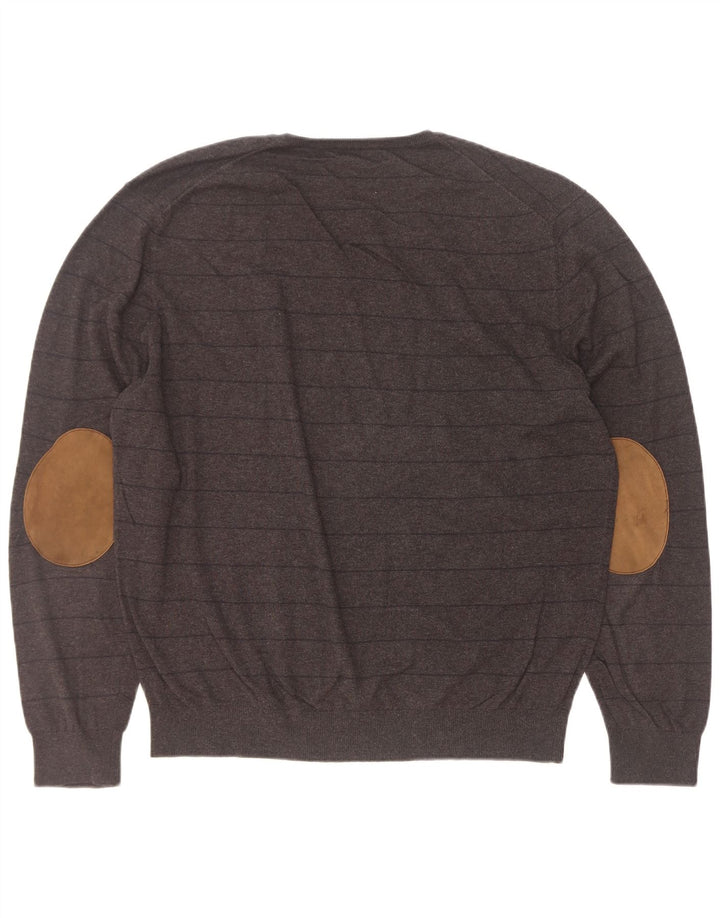 Мужской джемпер с v-образным вырезом Massimo Dutti 2XL, черный в полоску