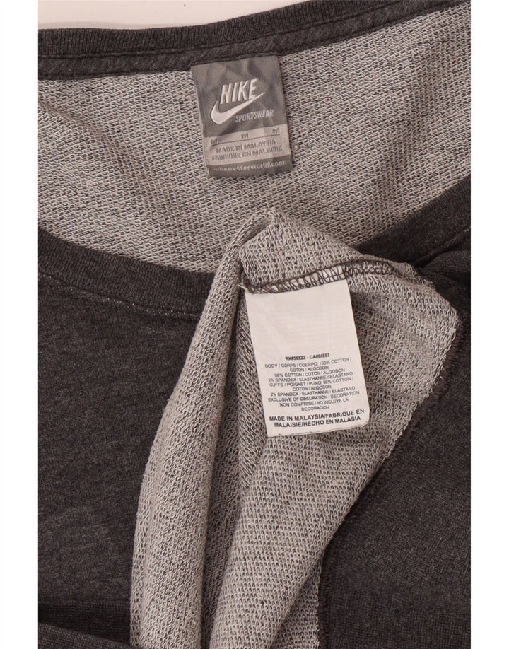 Женский джемпер с открытыми плечами с графикой Nike UK 12, хлопковый средний серый цвет