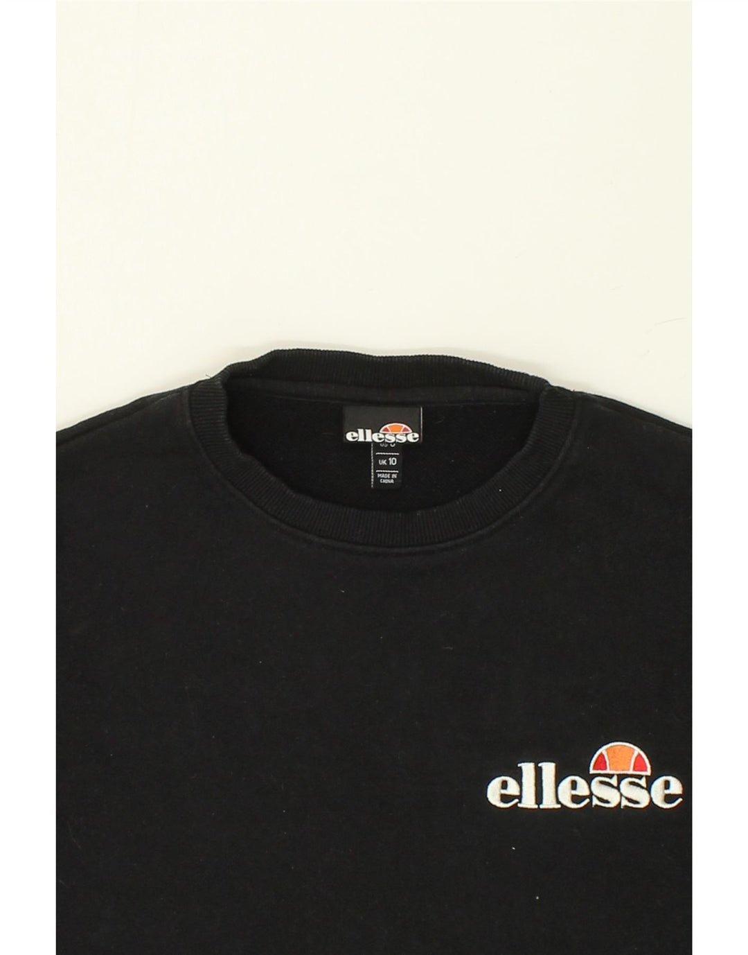 ELLESSE Womens Graphic Sweatshirt Jumper UK 10 Small  Black Cotton | Vintage Ellesse | Thrift | Second-Hand Ellesse | Used Clothing | Messina Hembry 