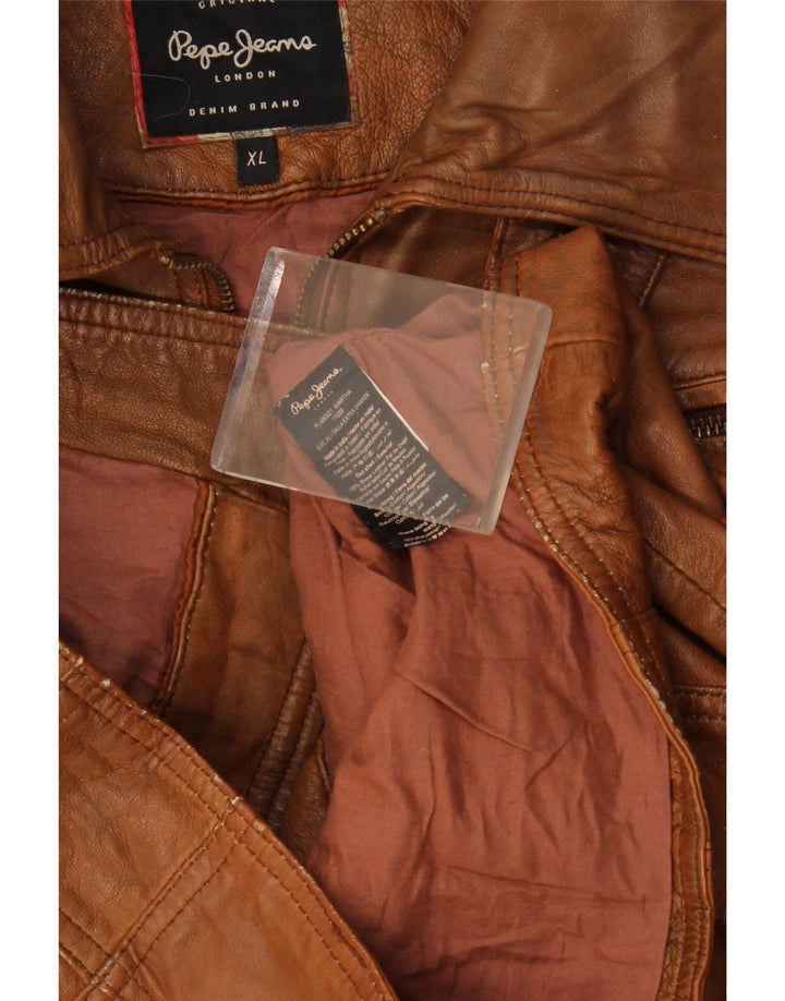 PEPE Jeans Женская укороченная кожаная куртка UK 18 XL Коричневая