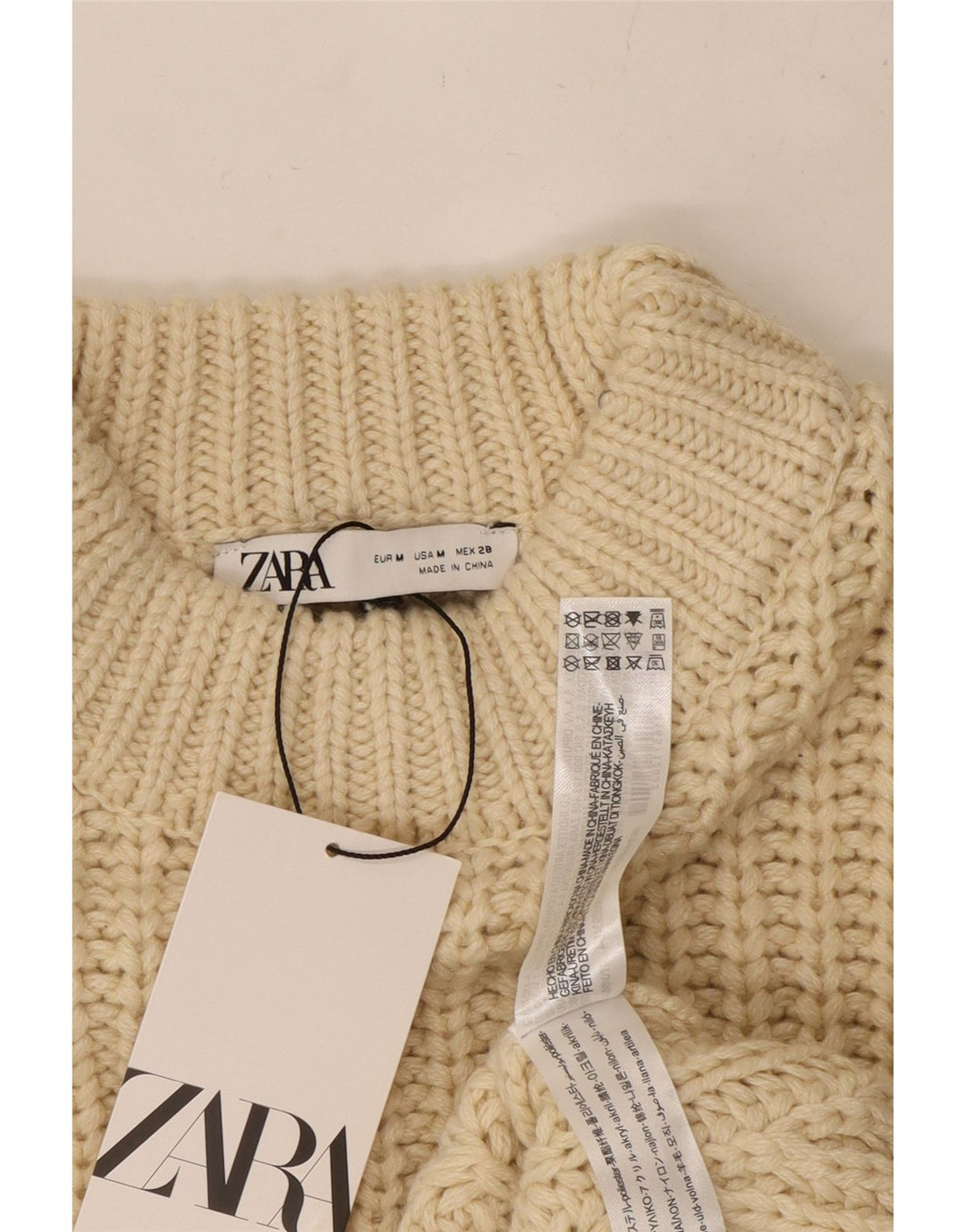 Женский укороченный джемпер с высоким воротником ZARA UK 14, средний бежевый полиэстер