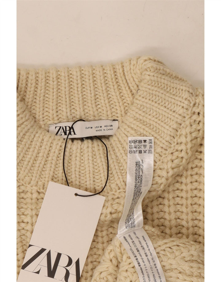 Женский укороченный джемпер с высоким воротником ZARA UK 14, средний бежевый полиэстер