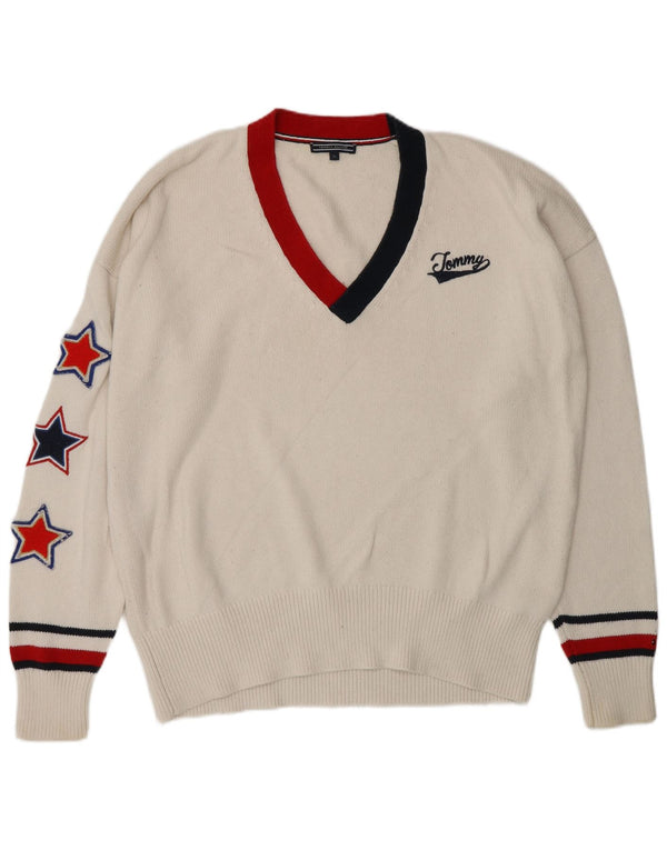 Tommy Hilfiger Мужской джемпер с v-образным вырезом и рисунком, XL, хлопок в белую полоску