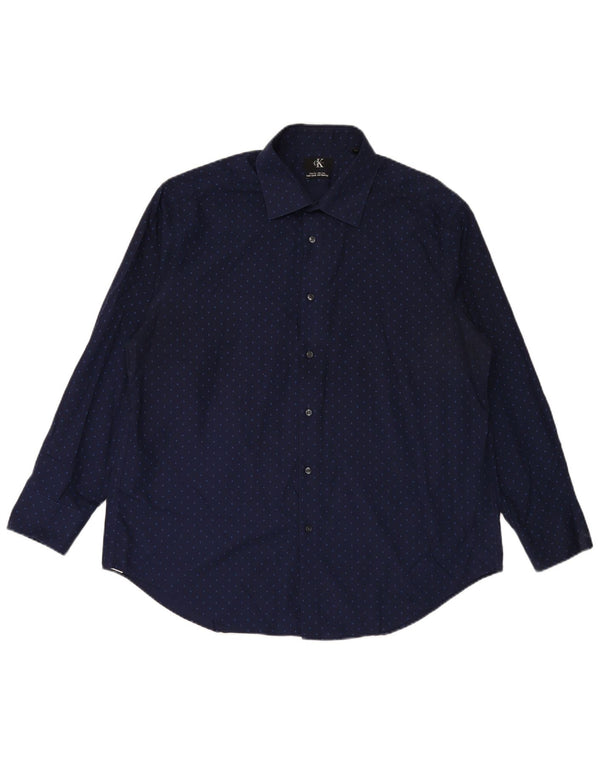 Мужская рубашка приталенного кроя CALVIN KLEIN, размер 17 1/2 XL, темно-синий хлопок в крапинку