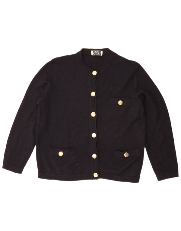 Винтажный женский свободный кардиган-свитер UK 10, маленький темно-синий шерстяной