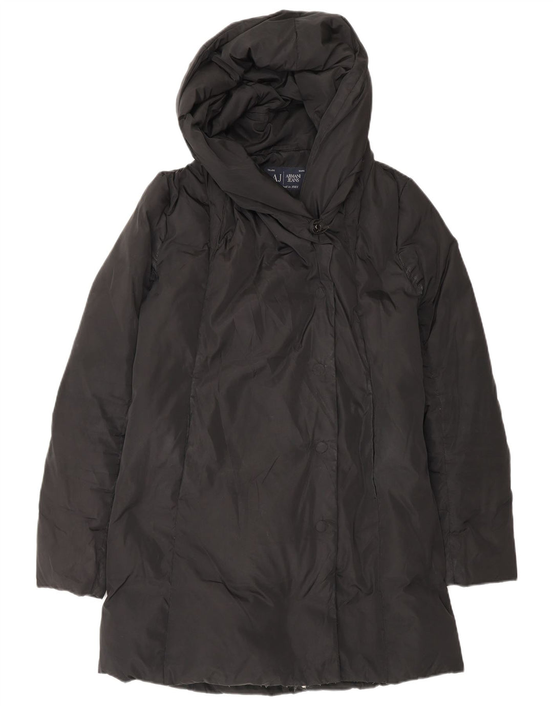 ARMANI JEANS Женское пуховое пальто оверсайз с капюшоном IT 38 XS Черный Полиэстер