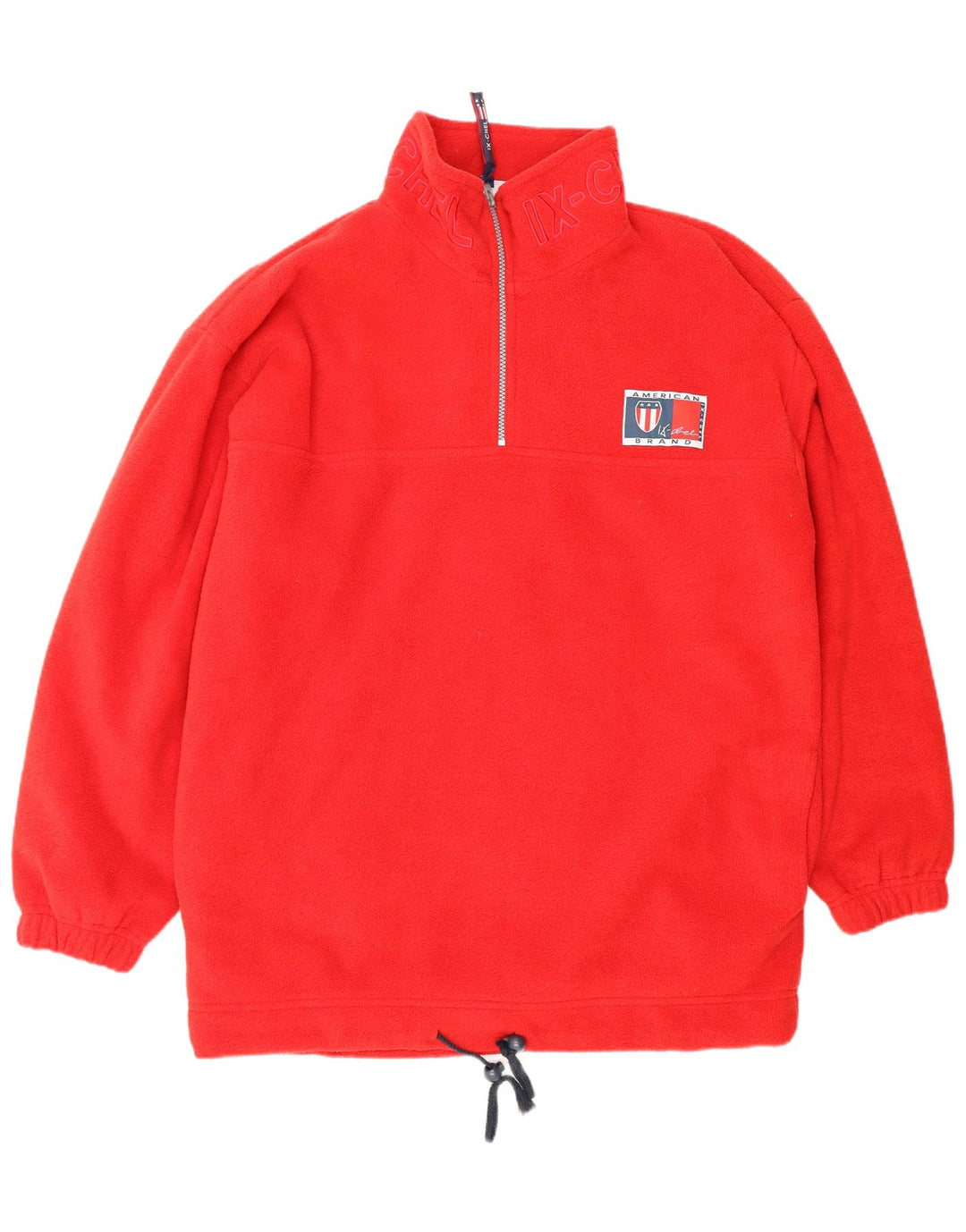 ВИНТАЖНЫЙ Мужской флисовый джемпер свободного кроя с графическим рисунком на молнии, средний красный полиэстер