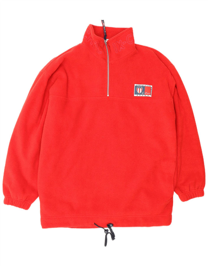 ВИНТАЖНЫЙ Мужской флисовый джемпер свободного кроя с графическим рисунком на молнии, средний красный полиэстер