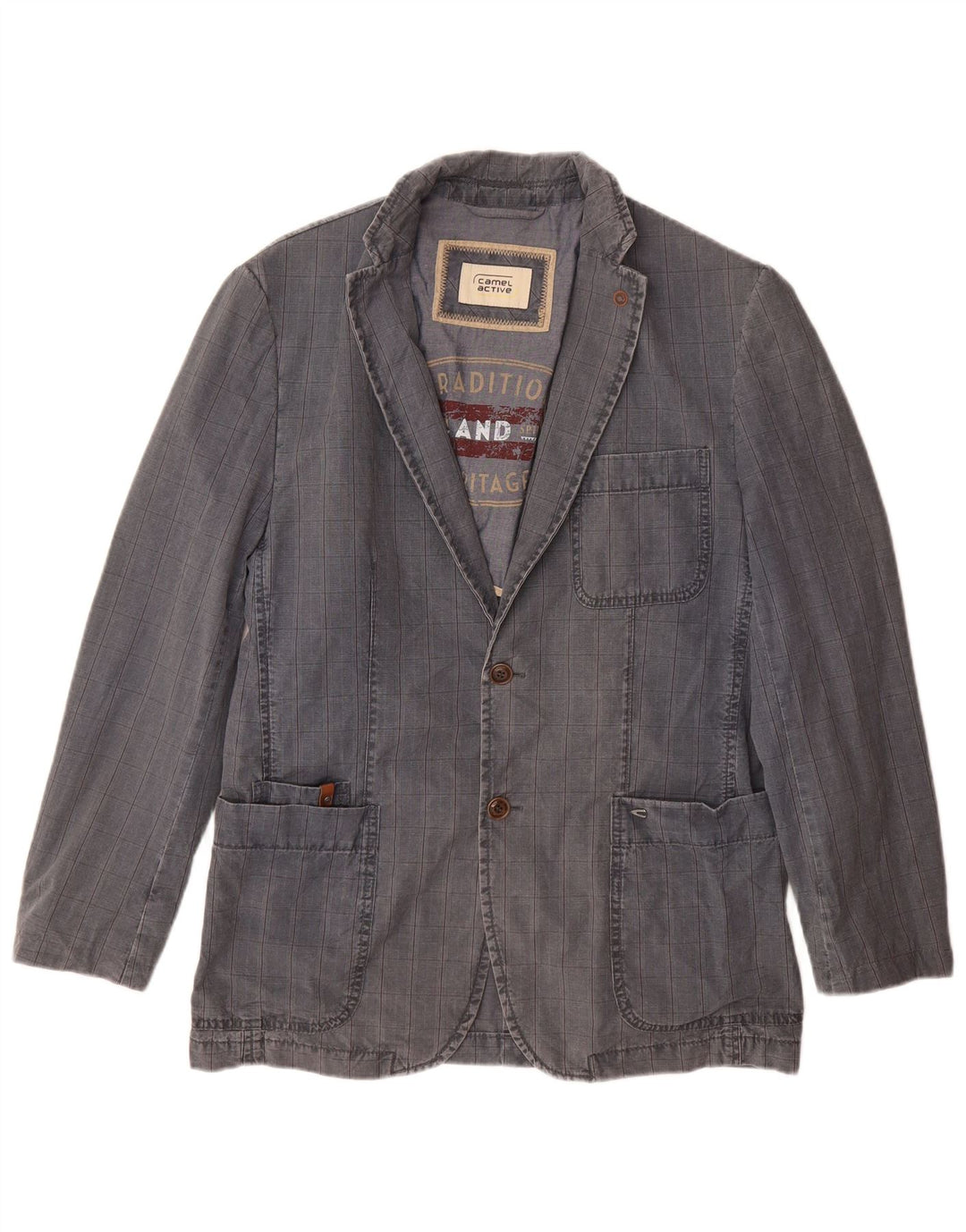 Мужской пиджак на 2 пуговицах CAMEL ACTIVE IT 48, хлопковый средний синий в клетку