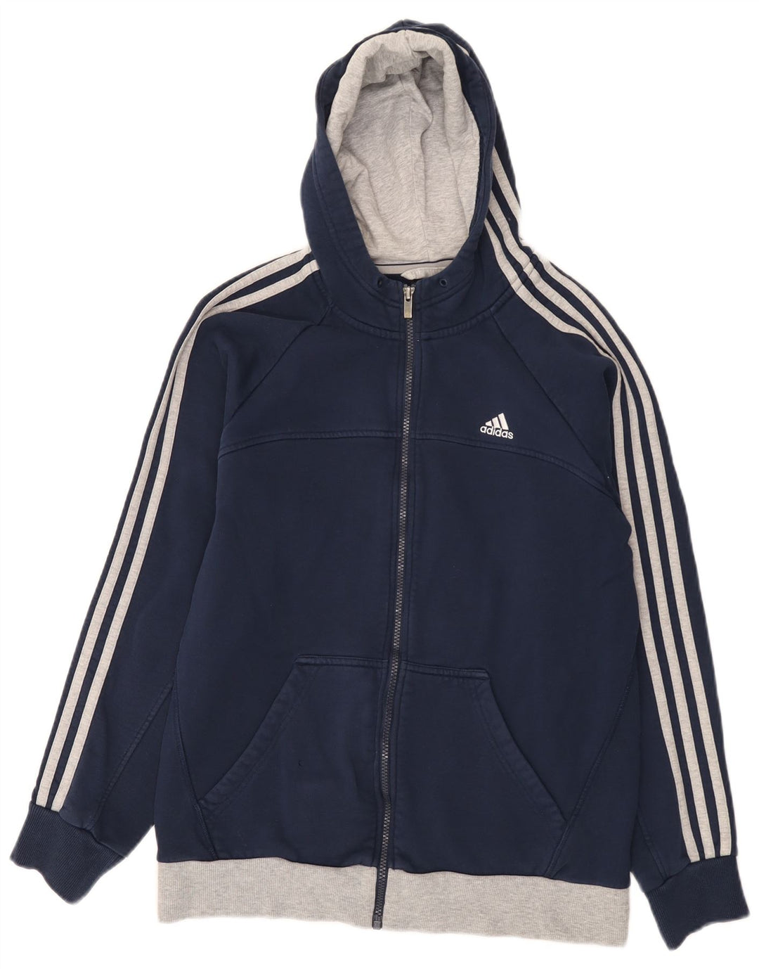 Мужской свитер с капюшоном на молнии Adidas среднего размера, темно-синий, хлопок