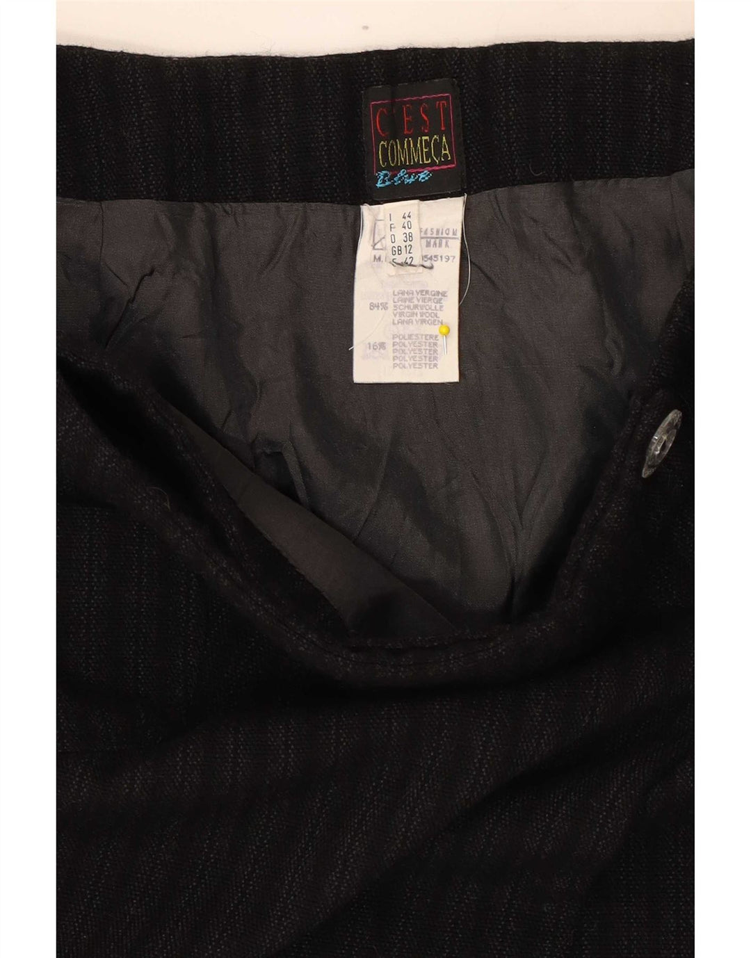 Женская мини-юбка C'EST COMMECA UK 12 Medium W28, черная полоска из шерсти