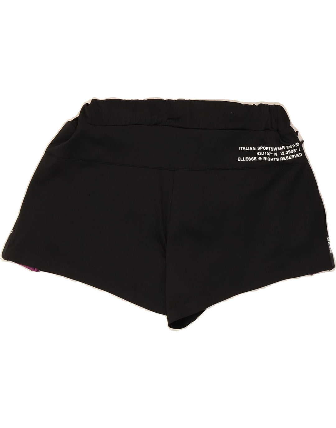 ELLESSE Womens Graphic Sport Shorts UK 12 Medium Black Colourblock Vintage Ellesse and Second-Hand Ellesse from Messina Hembry 