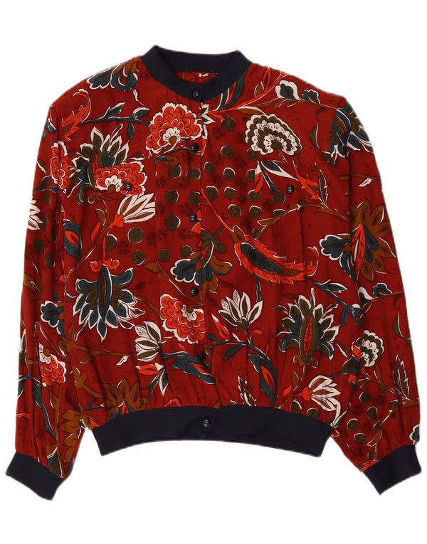 VINTAGE Женская блузка-рубашка UK 18 XL Красная вискоза с цветочным принтом