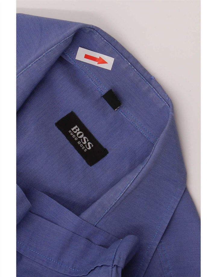 Hugo Boss Мужская рубашка стандартного кроя с короткими рукавами, средний синий хлопок