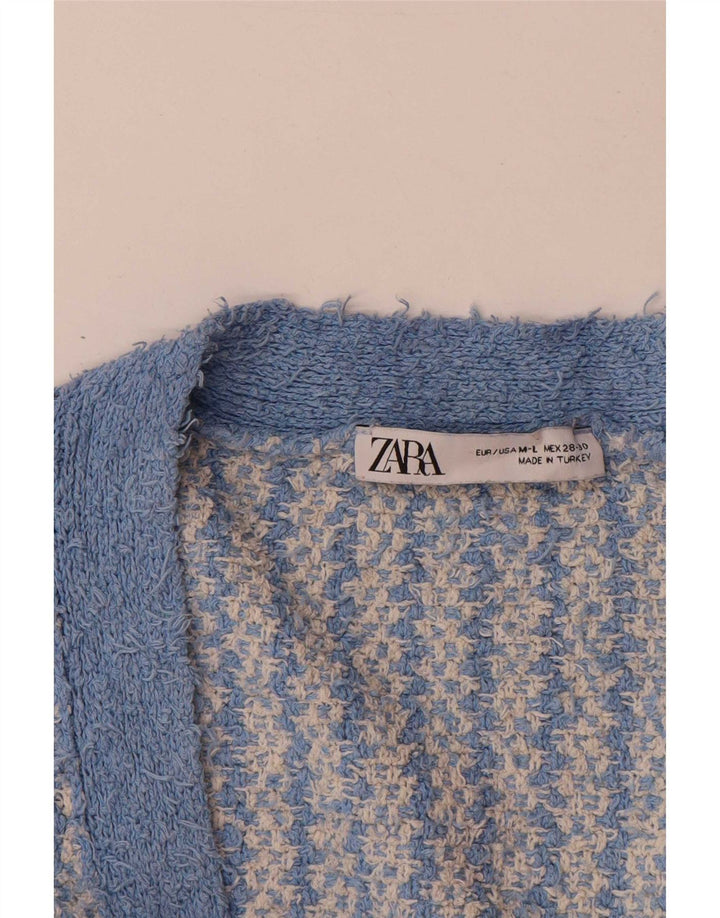 Женский свободный кардиган Zara UK 14, хлопок среднего синего цвета с геометрическим рисунком