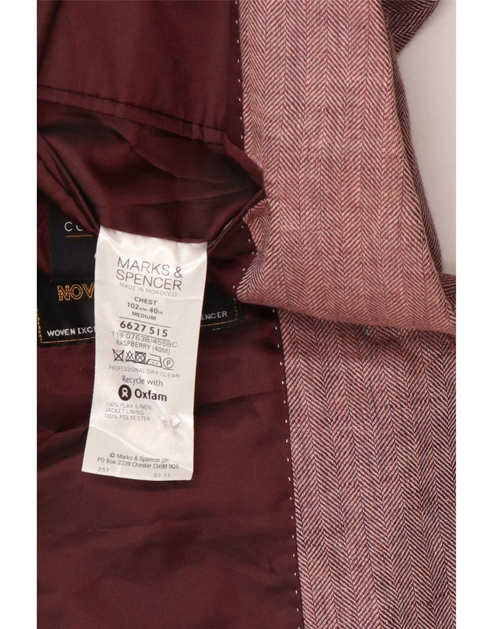 Мужской пиджак на двух пуговицах Marks & Spencer UK 40, средний розовый с узором «елочка»