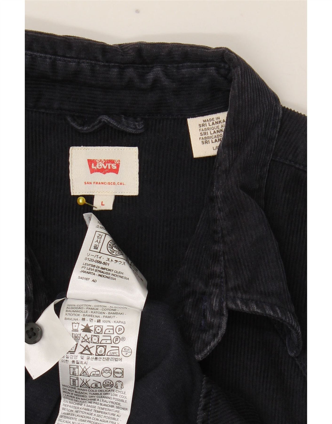 Мужская вельветовая рубашка Levi's большого размера, темно-синяя, хлопок