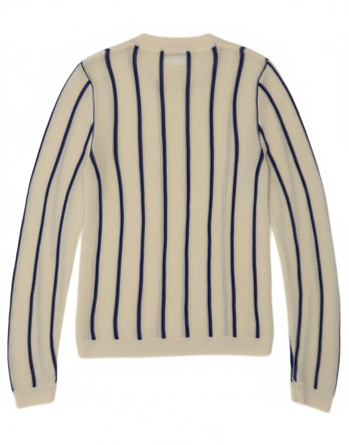NA-KD Womens Crew Neck Jumper Sweater UK 12 Medium Off White Striped