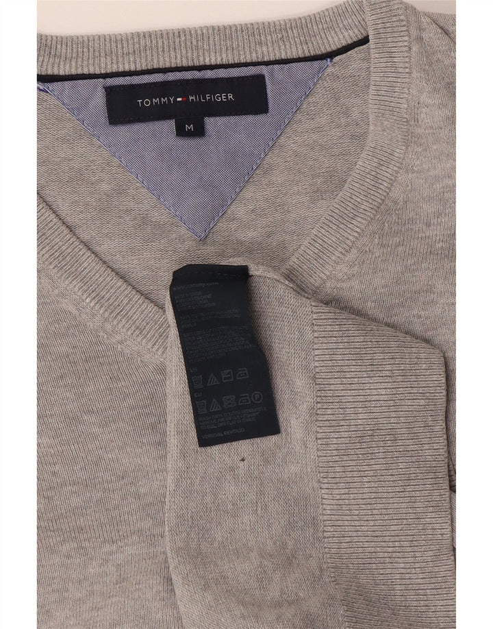 Tommy Hilfiger Мужской джемпер с v-образным вырезом, средний серый хлопковый свитер