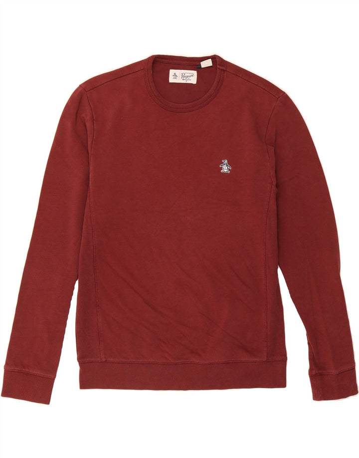PENGUIN Mens Sweatshirt Jumper Medium Burgundy Vintage Penguin and Second-Hand Penguin from Messina Hembry 