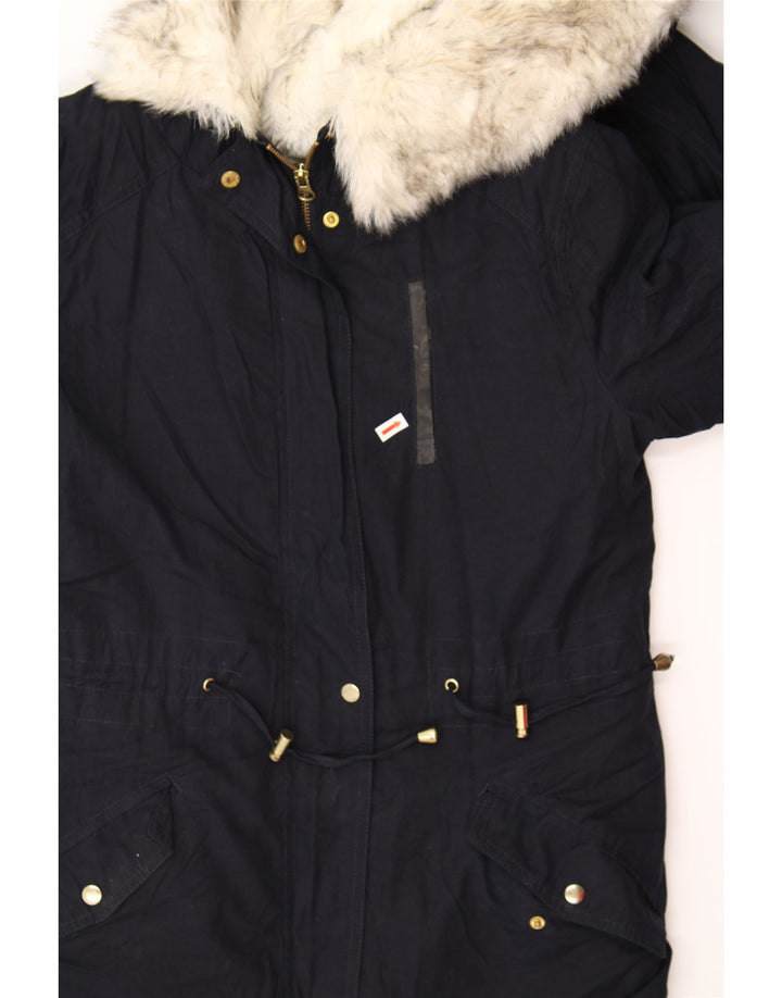 OASIS Womens Hooded Parka Jacket UK 10 Small Navy Blue Polyester Vintage Oasis and Second-Hand Oasis from Messina Hembry 