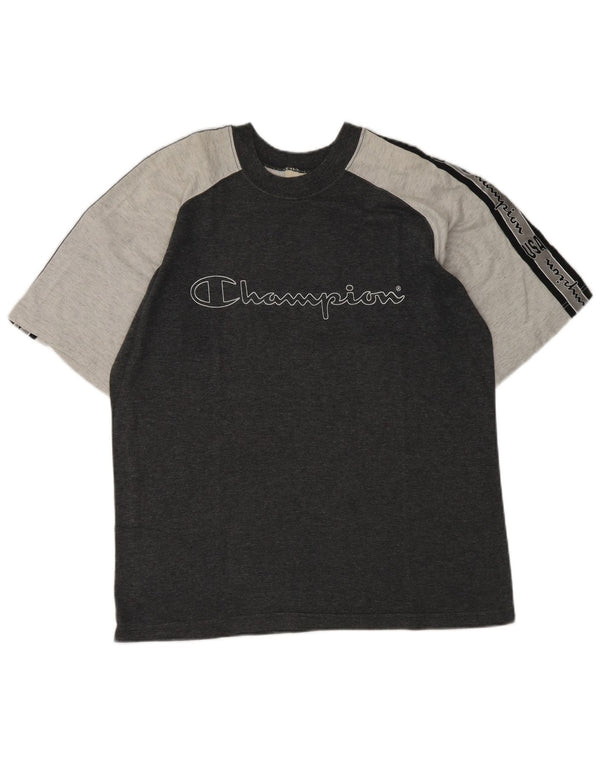 Мужская футболка с рисунком Champion, маленький серый цвет, хлопок с цветными блоками