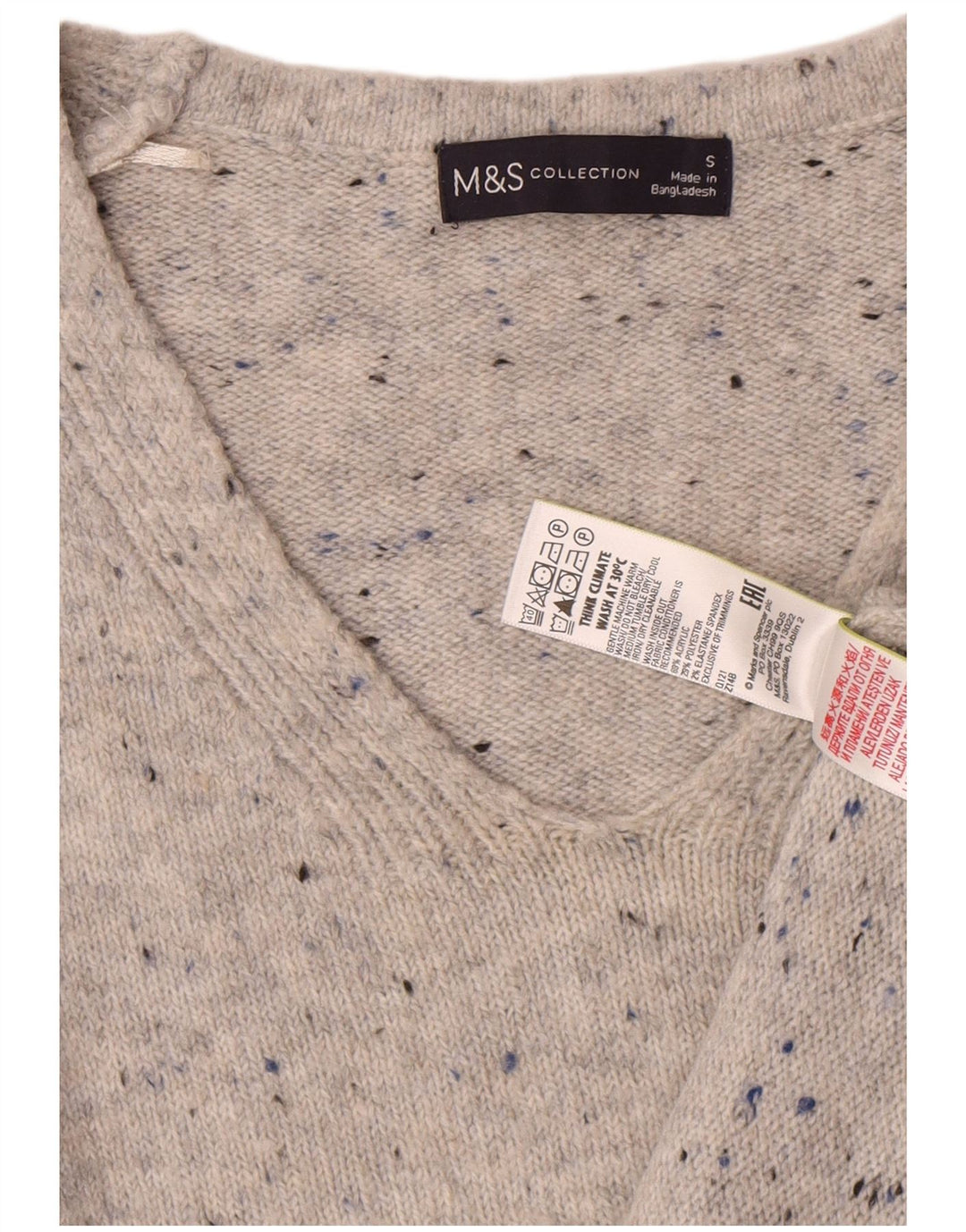 Женский джемпер с v-образным вырезом Marks & Spencer UK 10, маленький серый в крапинку