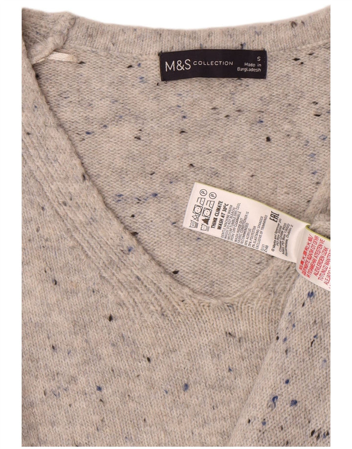 Женский джемпер с v-образным вырезом Marks & Spencer UK 10, маленький серый в крапинку