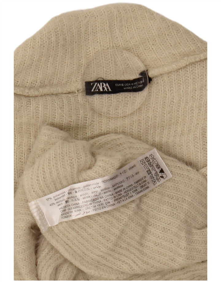 Женский укороченный джемпер с высоким воротником Zara, Великобритания, 8, маленький, бежевый, полиамид