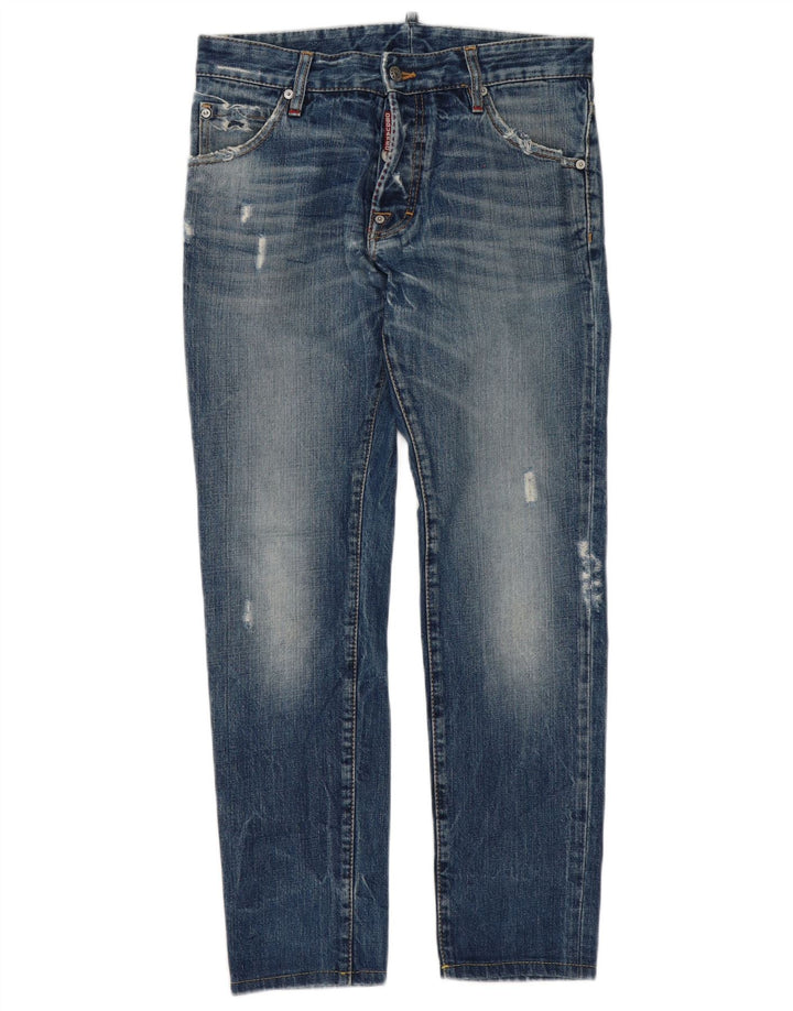 Мужские потертые узкие джинсы Dsquared IT 46, маленькие W32 L30, синие, хлопок