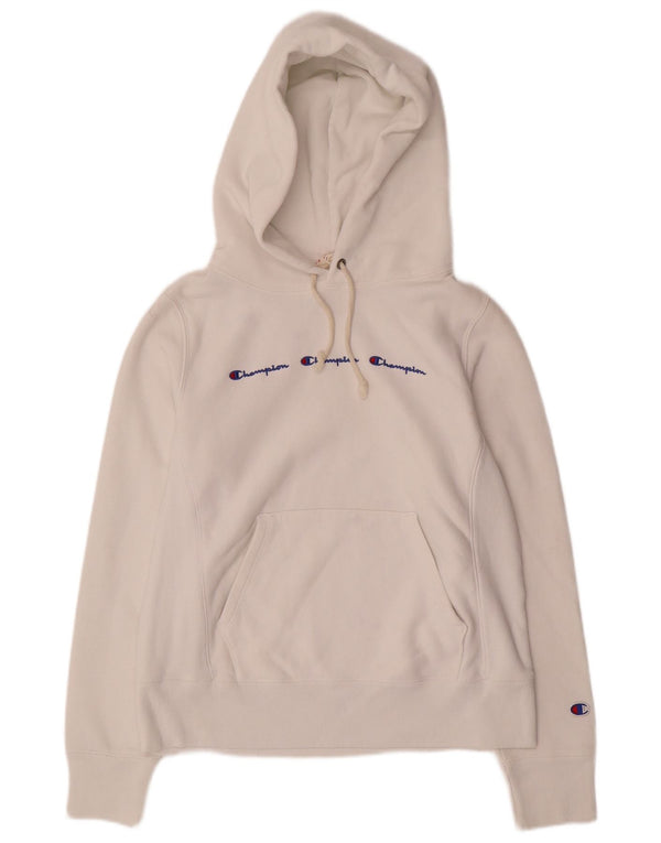 Женский джемпер с капюшоном с принтом обратного плетения Champion UK 10, маленький белый