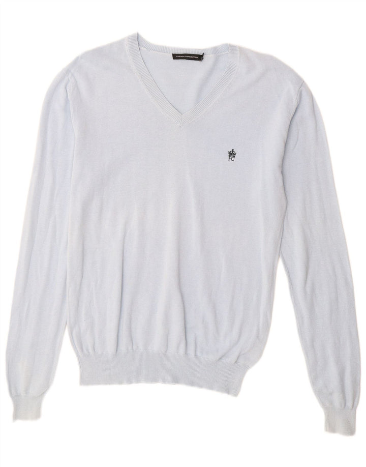 Женский джемпер с v-образным вырезом French Connection, хлопок, средний синий цвет, Великобритания 14