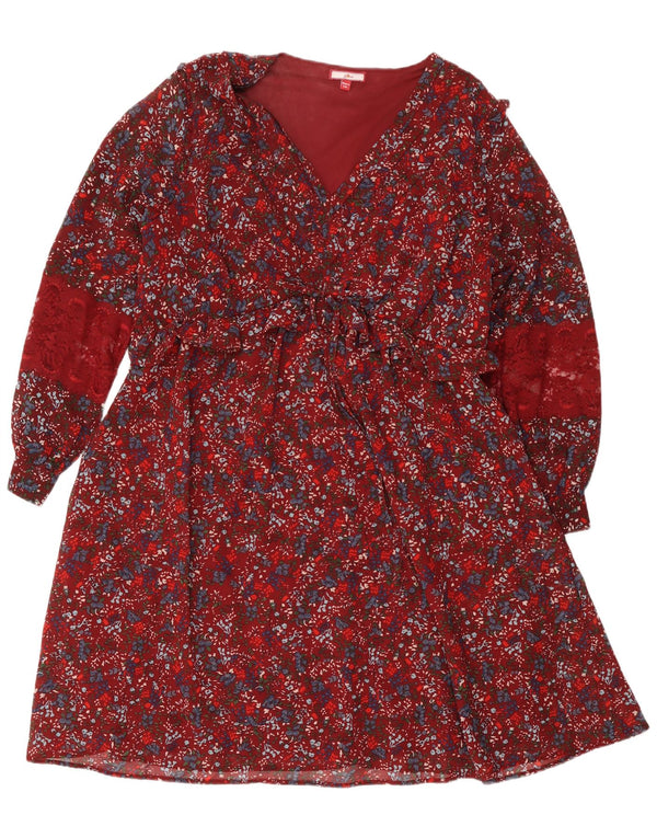 Женское многоуровневое платье Joe Browns с длинными рукавами, Великобритания, 20, 2XL, бордовое с цветочным принтом
