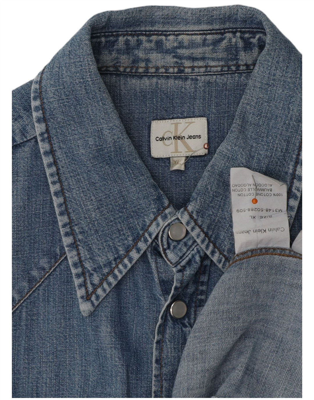 Женская джинсовая рубашка с коротким рукавом Calvin Klein Jeans UK 18 XL, синяя, хлопок