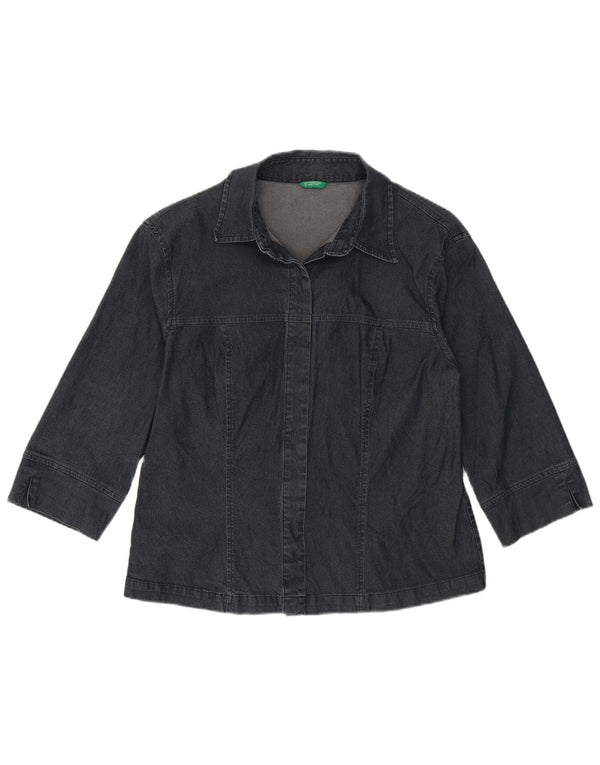 Женская джинсовая рубашка Benetton с рукавом 3/4, Великобритания 14, большая, темно-синяя, хлопок