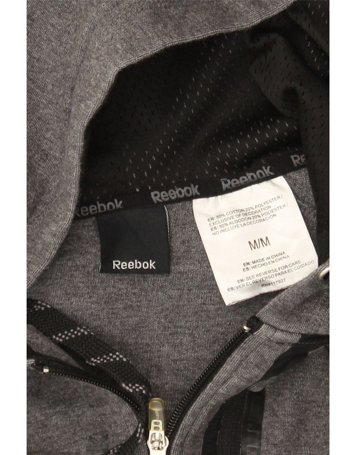 Reebok Мужской свитер с капюшоном на молнии среднего серого цвета, хлопок